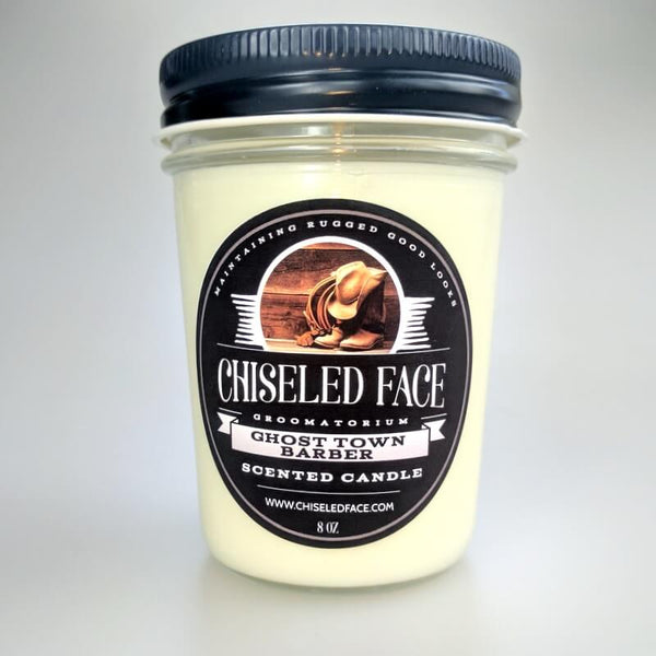 Chiseled Face Ghost Town Barber Scented Candle Groomatorium Inc