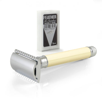 Edwin Jagger Imitation Ivory (Long) DE Razor + Free Feather Blades