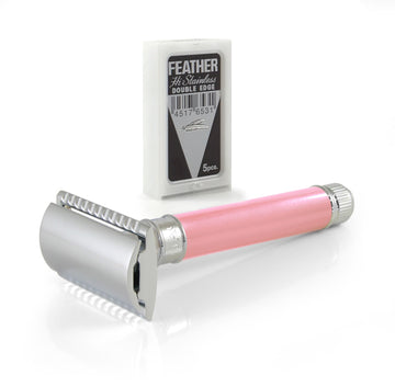 Edwin Jagger Pearl Effect (Pink) DE Razor + Free Feather Blades